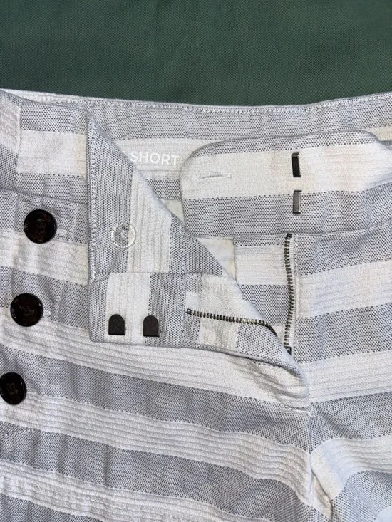 Ann Taylor Loft White andGray Striped Chino Shorts with Button Details - Picture 2 of 8